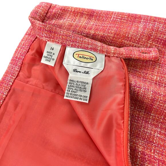 Talbots Pure Silk Skirt Sze 14 Heather Pink Tweed A Line Lined Back Zip and Slit - Picture 7 of 10
